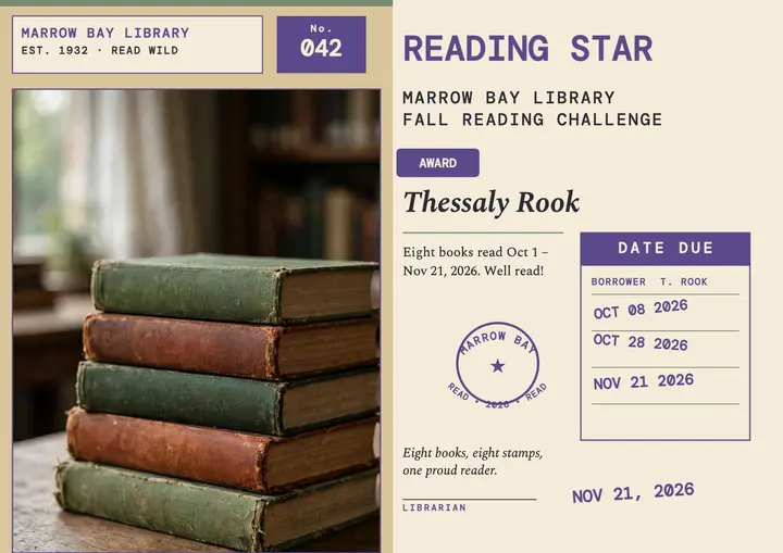 Marrow Bay reading star certificate template
