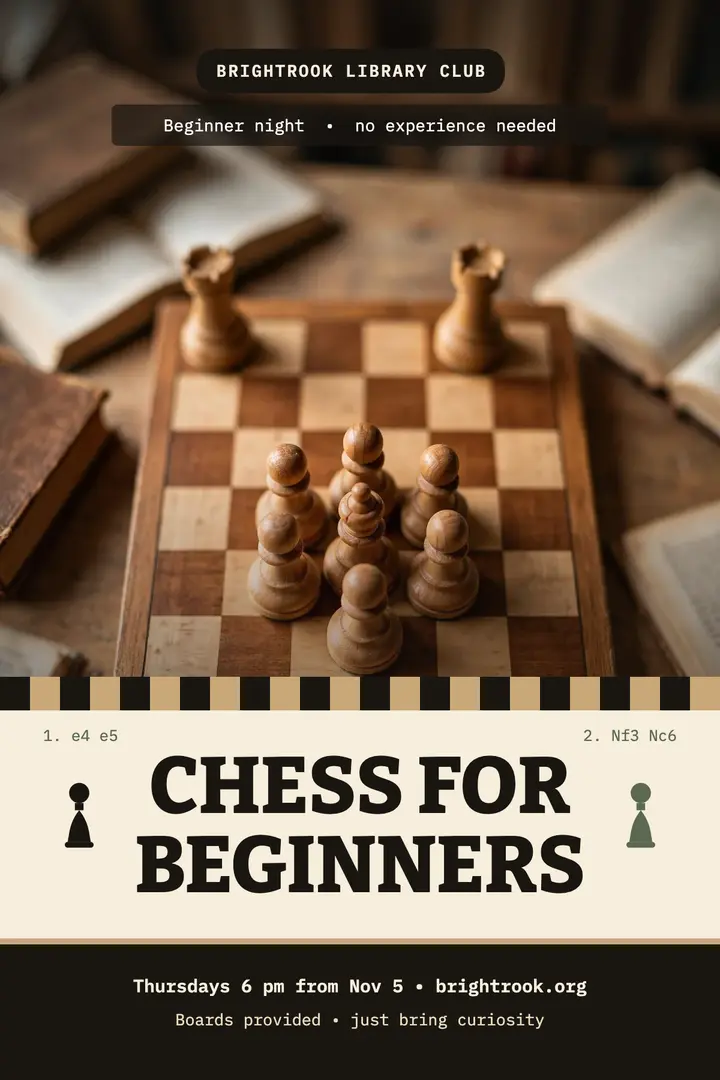 Brightrook chess beginners night poster template
