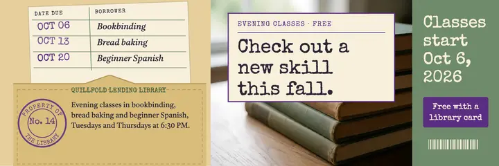 Quillfold lending library evening classes X header template