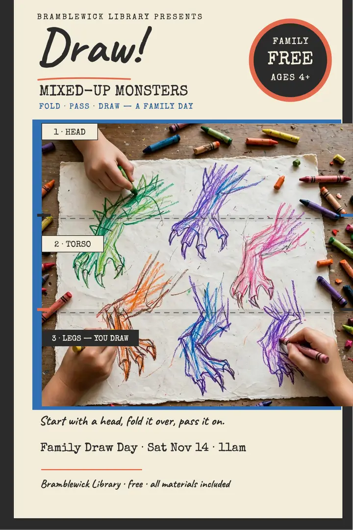Bramblewick Library family draw day poster: family draw day poster template