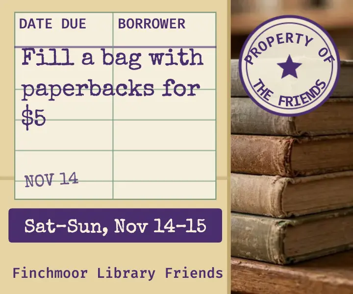 Finchmoor library friends book sale ad template