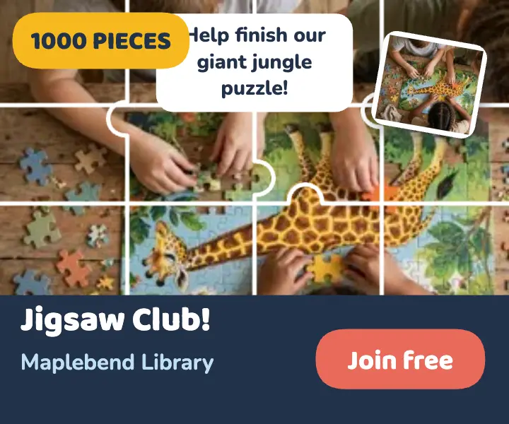 Maplebend Library jigsaw club ad template