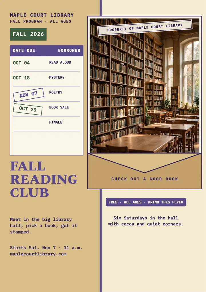 Maple Court fall reading club flyer template