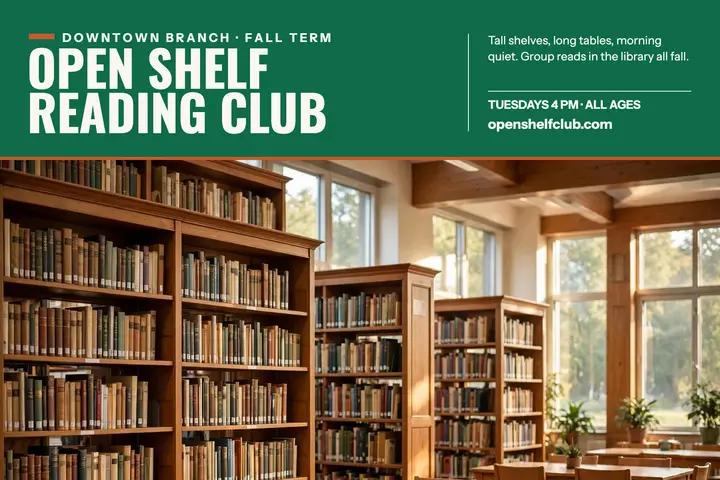 Open Shelf Reading Club library postcard: reading club postcard template