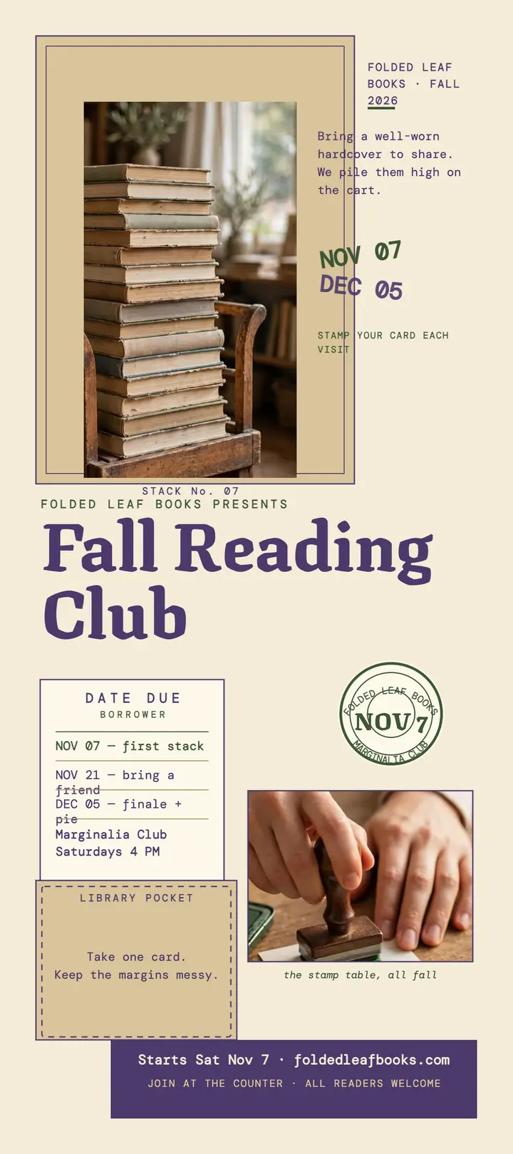 Folded Leaf fall reading club card template