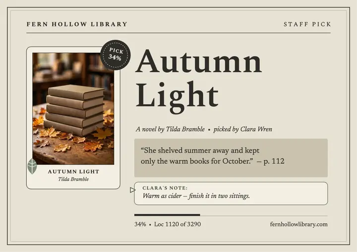 Fern Hollow staff pick e-reader page template