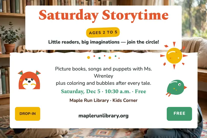 Maple Run Saturday storytime collage postcard template