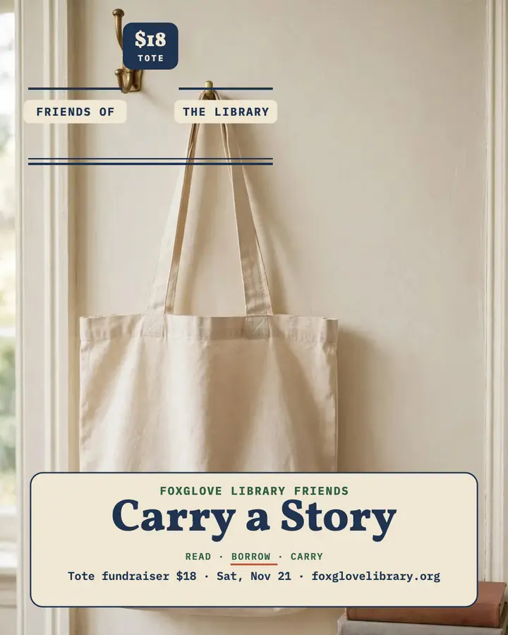 Foxglove Library Friends tote fundraiser post template