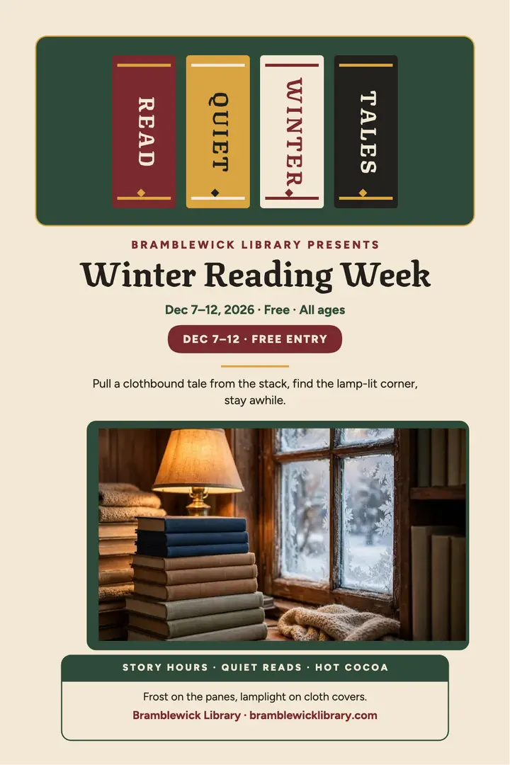 Bramblewick winter reading week spines poster: library reading poster template