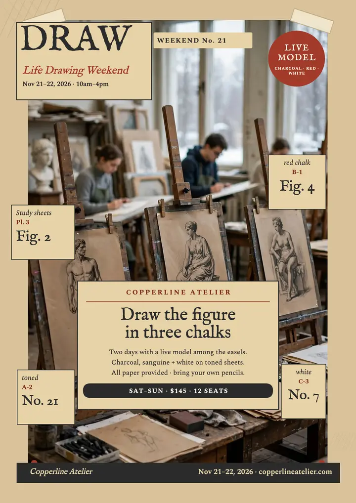 Copperline Life Drawing Weekend flyer template