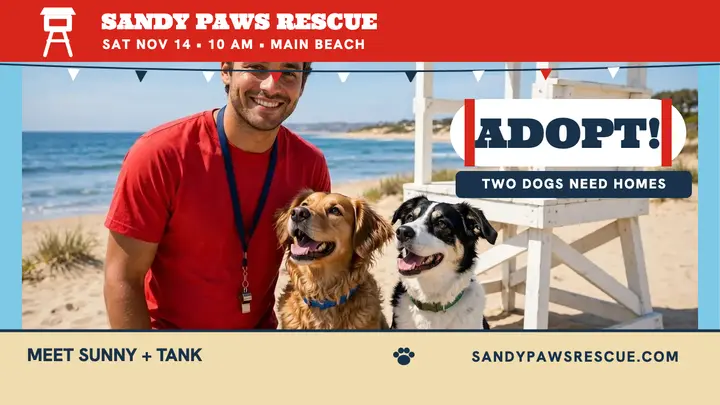 Sandy Paws beach adoption thumbnail template