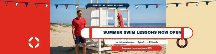Surfeline summer swim lessons banner template