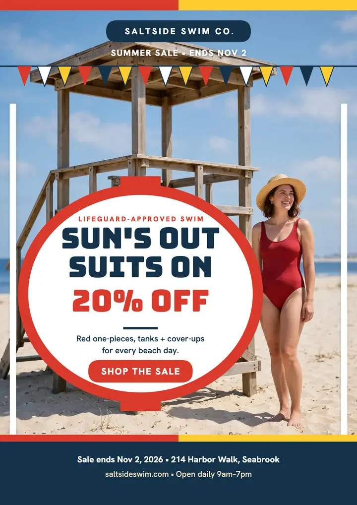 Saltside red swimsuit summer sale flyer template