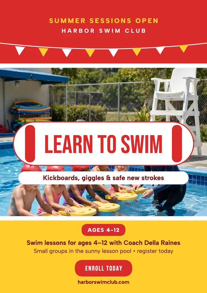 Harbor Swim Club summer lessons flyer template