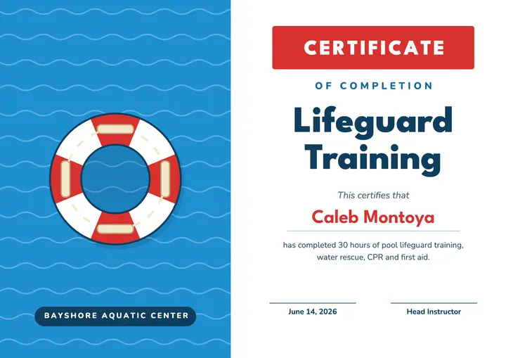 Lifeguard training certificate template
