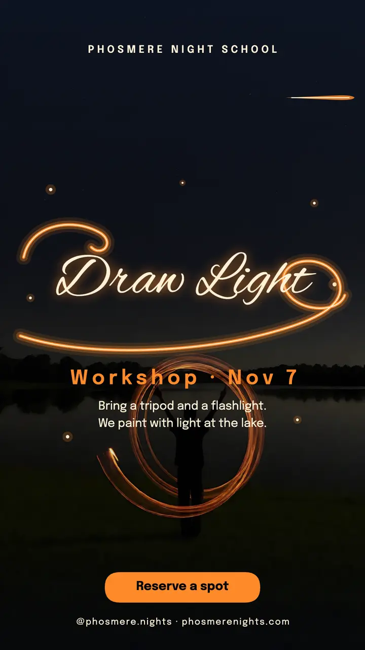 Light painting night workshop story: photography workshop story template