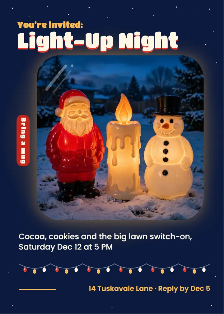 Neighborhood holiday light-up night invitation template