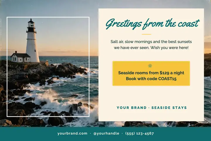 Lighthouse coast postcard template