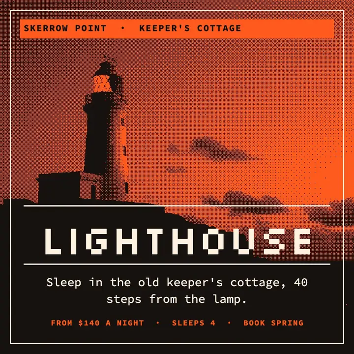 Skerrow Point lighthouse cottage stay post, 1-bit dither template