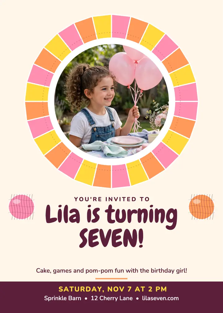 Lila seven birthday invitation template
