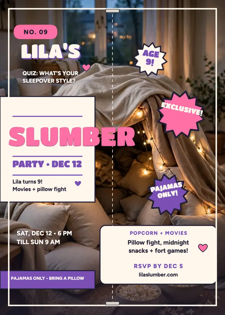 Lila's slumber party teen magazine invitation template