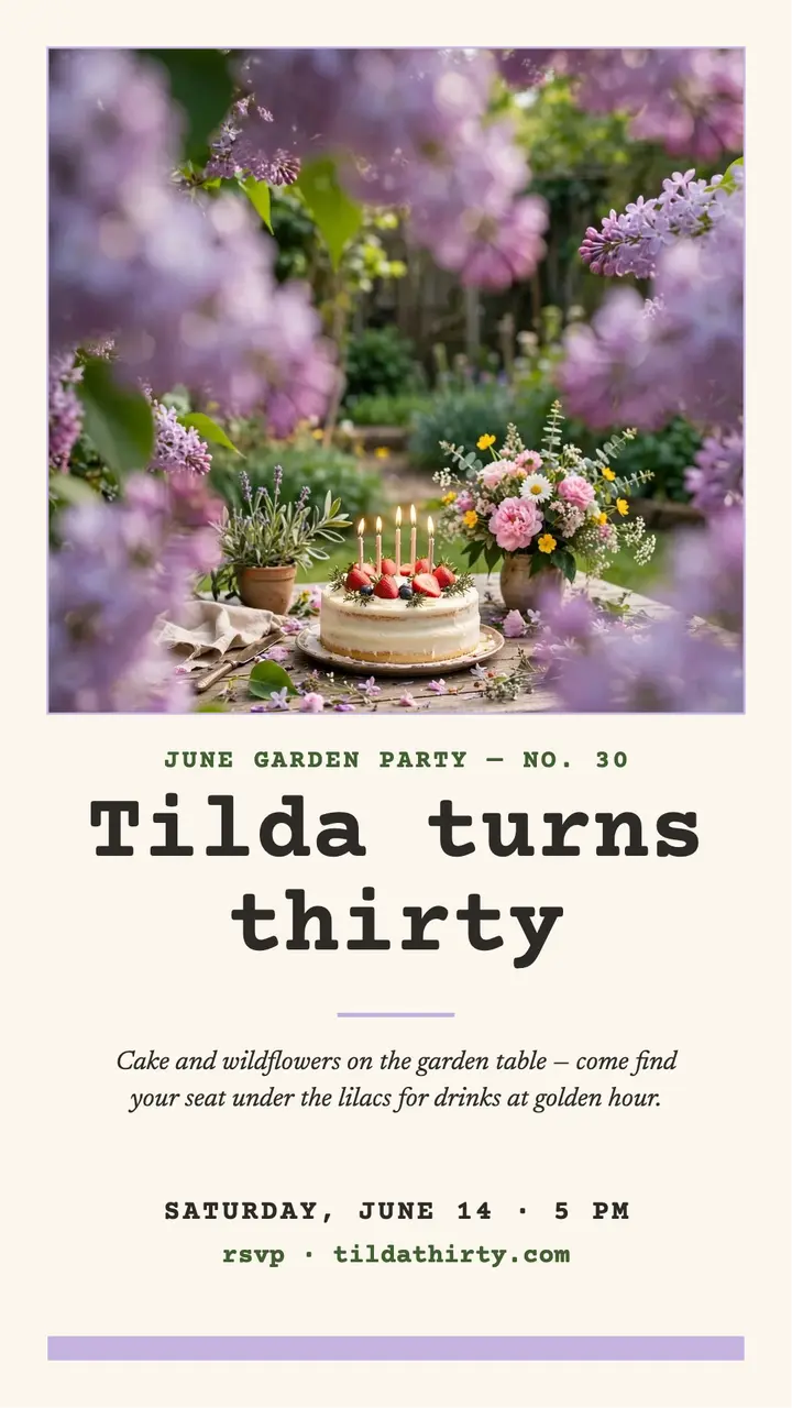 Tilda thirty garden birthday story template