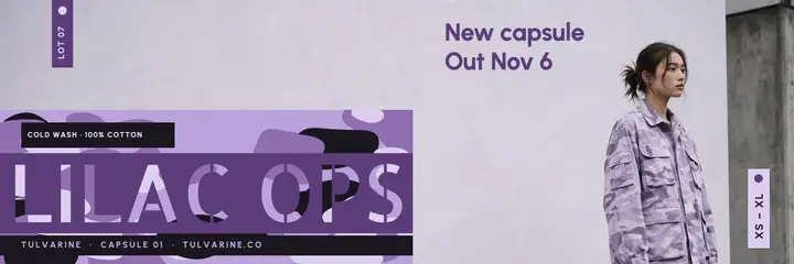 Tulvarine Lilac Ops capsule X header, camo print template