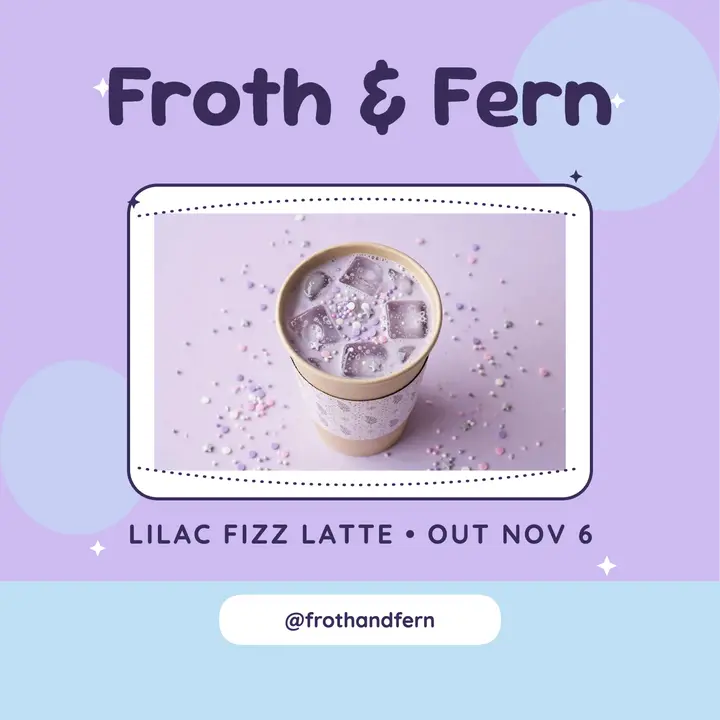 Froth and Fern lilac latte launch cover template