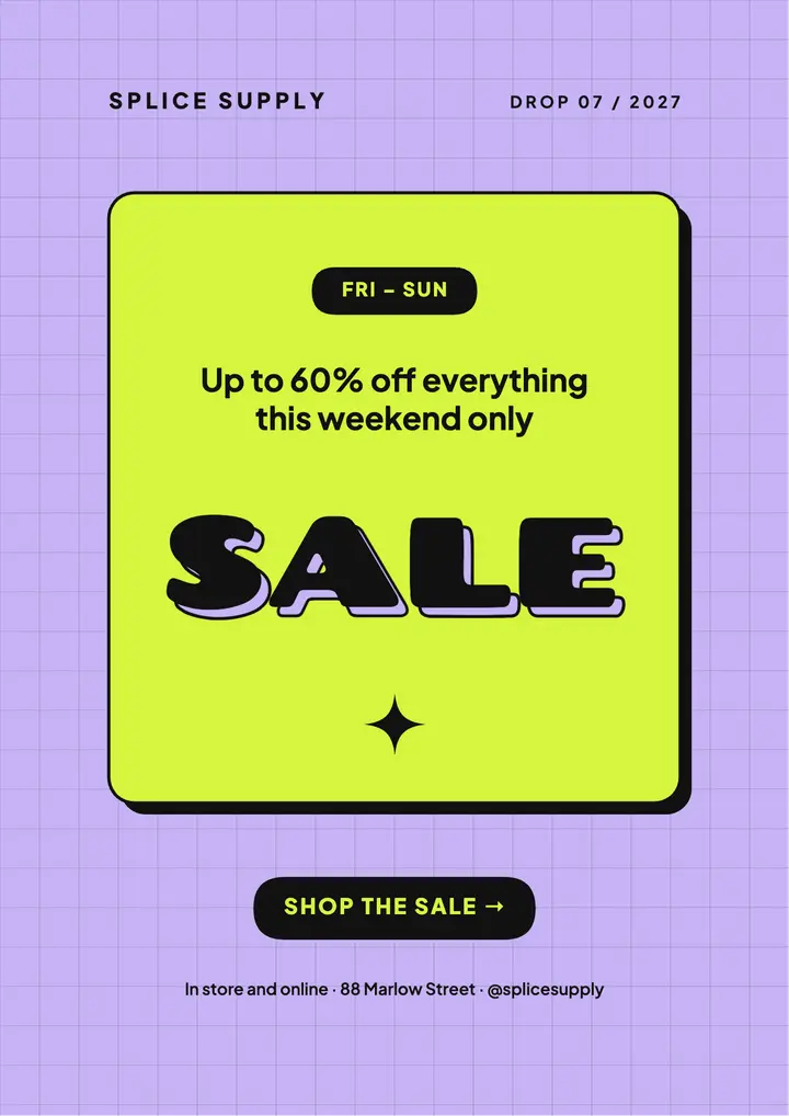 Lilac and chartreuse SALE flyer template