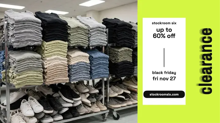 Stockroom Six Black Friday clearance thumbnail template