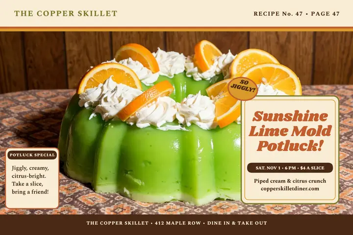 Copper Skillet lime mold potluck postcard template
