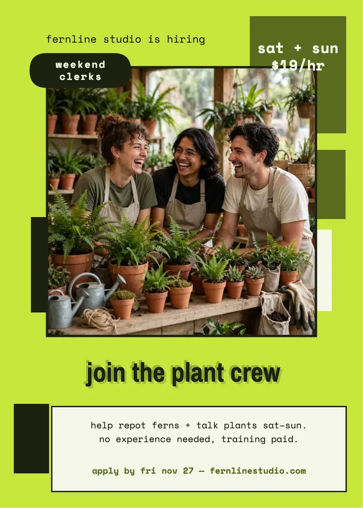Fernline Studio plant crew hiring invitation template
