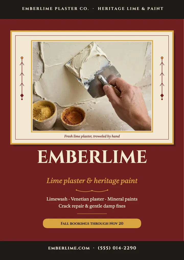Emberlime lime plaster services flyer: plaster services flyer template