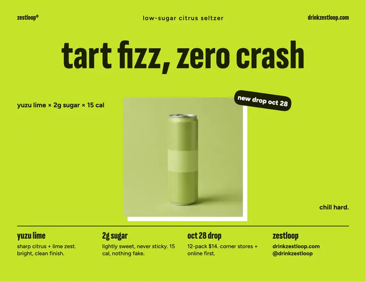 Zestloop tart seltzer drop flyer template