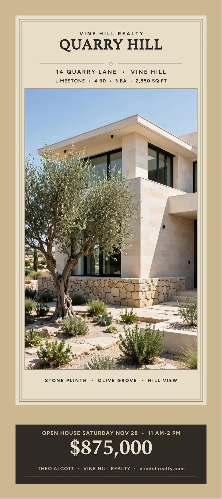 Quarry Hill limestone house rack card template