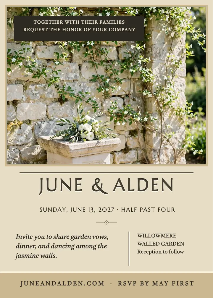 June and Alden limestone garden invitation template