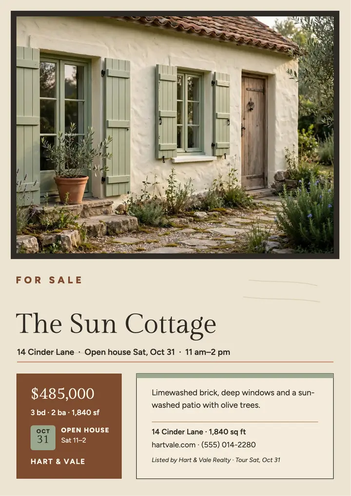 Sun Cottage limewash listing flyer template