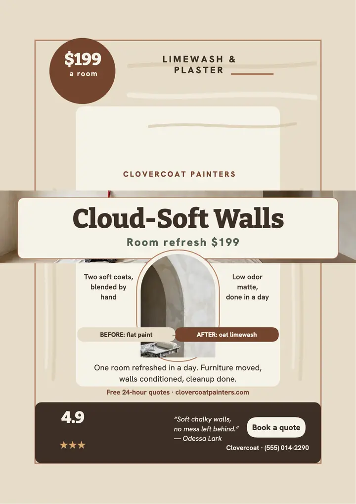 Clovercoat limewash room refresh flyer template