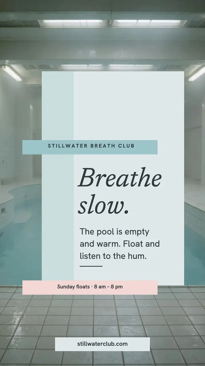 Stillwater Breath Club quiet pool story template
