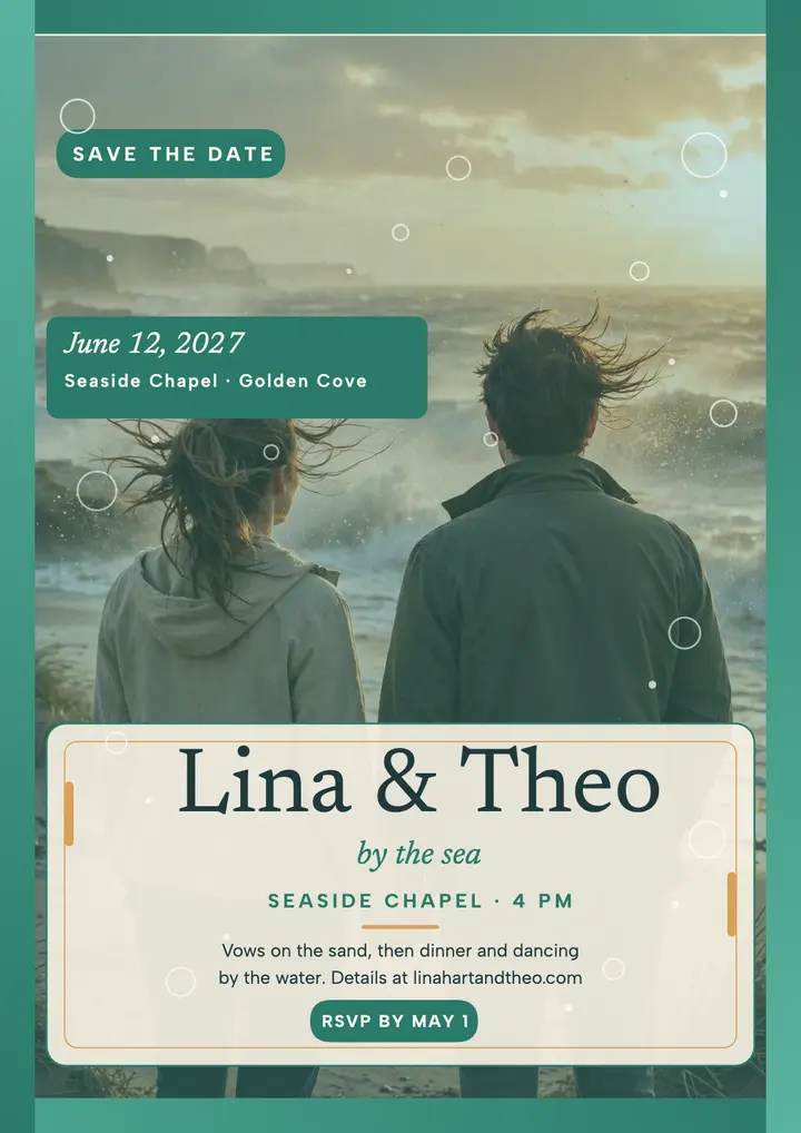 Lina and Theo sea glass wedding flyer template