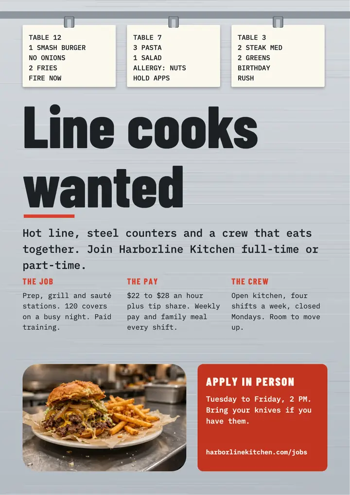 Line cook ticket rail hiring flyer template