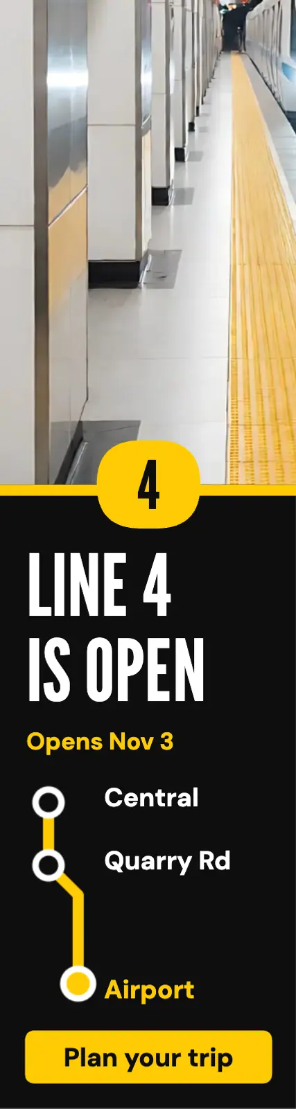 New metro line opening skyscraper ad, wayfinding signage template