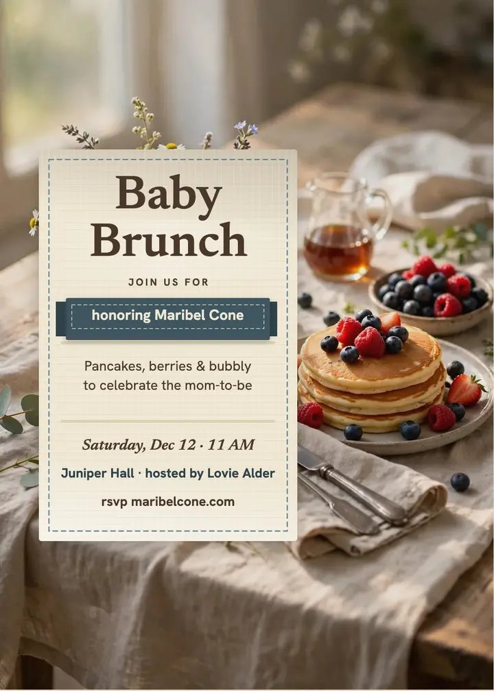 Linen baby brunch invitation for Maribel template