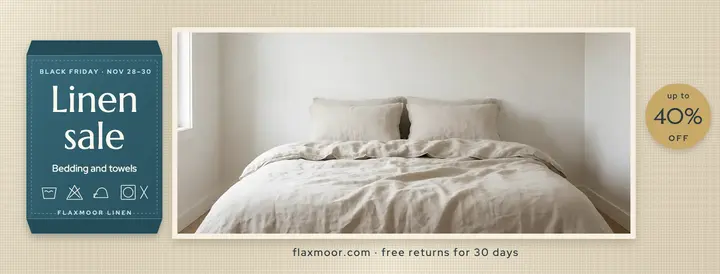 Flaxmoor linen Black Friday sale cover: linen bedding black friday cover template