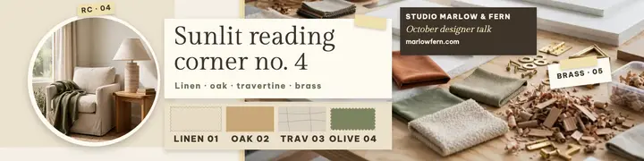 Sunlit reading corner board, studio banner template