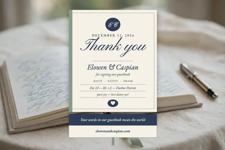 Linen guestbook wedding thank you postcard template