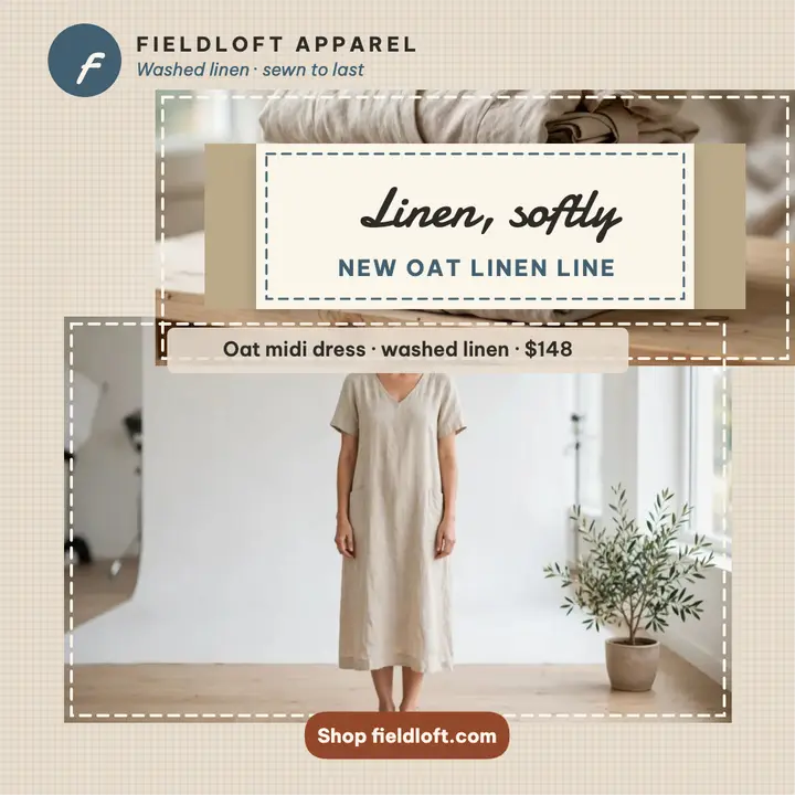 Fieldloft oat linen dress launch template