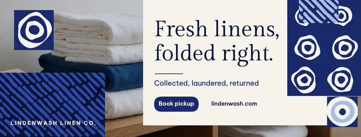 Lindenwash linen pickup Facebook cover, shibori indigo: laundry pickup facebook cover template