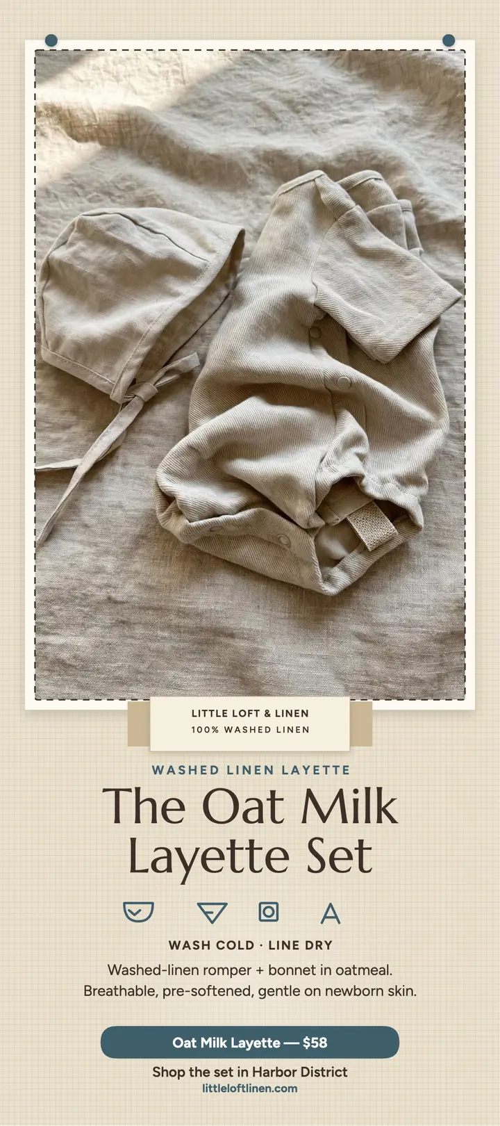 Little Loft linen layette rack card: toddler layette rack card template