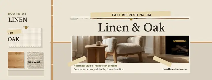 Hearthbel linen oak board cover: interior designer cover template